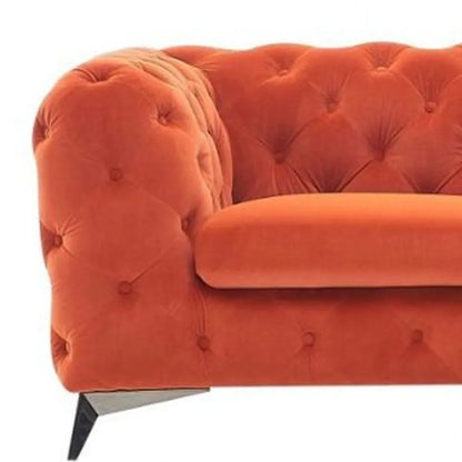 HMS 74" Orange and Silver Velvet Chesterfield Loveseat - Loft&Timber