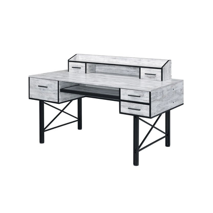 HMS 59" Antiqued White and Black Computer Desk with Five Drawers - Loft&Timber