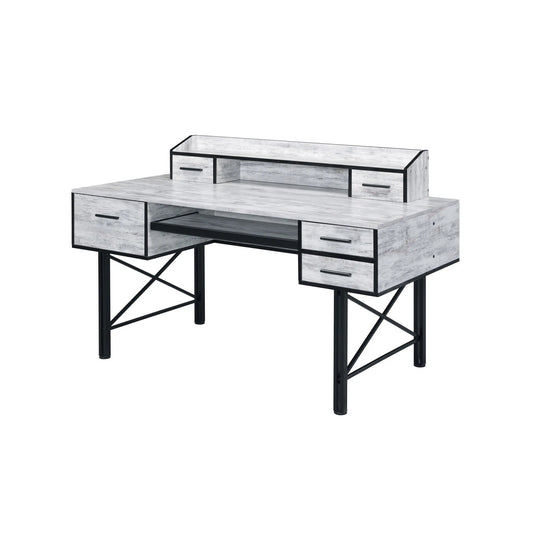 HMS 59" Antiqued White and Black Computer Desk with Five Drawers - Loft&Timber