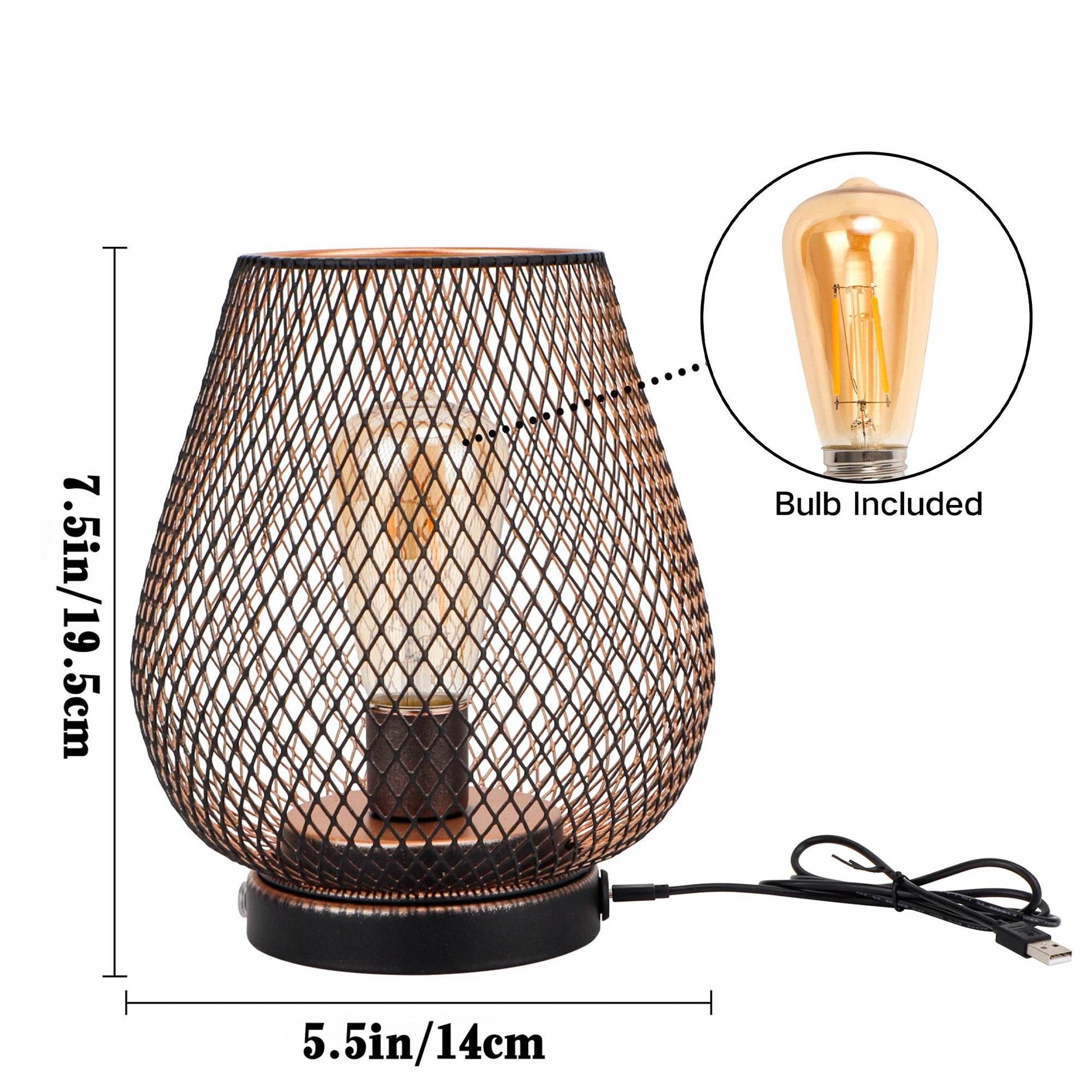Set of 2 Rechargeable Battery Operated Lamp LED Table Lamp Metal Cage Cordless Lamps with LED Bulb - Loft&Timber