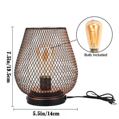 Set of 2 Rechargeable Battery Operated Lamp LED Table Lamp Metal Cage Cordless Lamps with LED Bulb - Loft&Timber