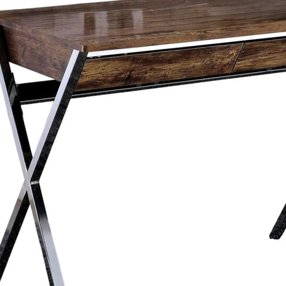 HMS 36" Solid Wood Writing Desk with Two Drawers Brown and Silver - Loft&Timber