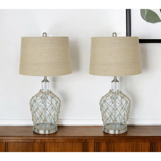 HMS Set of Two 28" Coastal Table Lamps Light Blue and Silver Glass and Metal Unique Style and Elegance - Loft&Timber