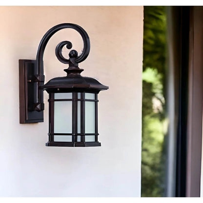 HMS Antique Bronze Frosted Linen Glass Lantern Wall Light - Loft&Timber