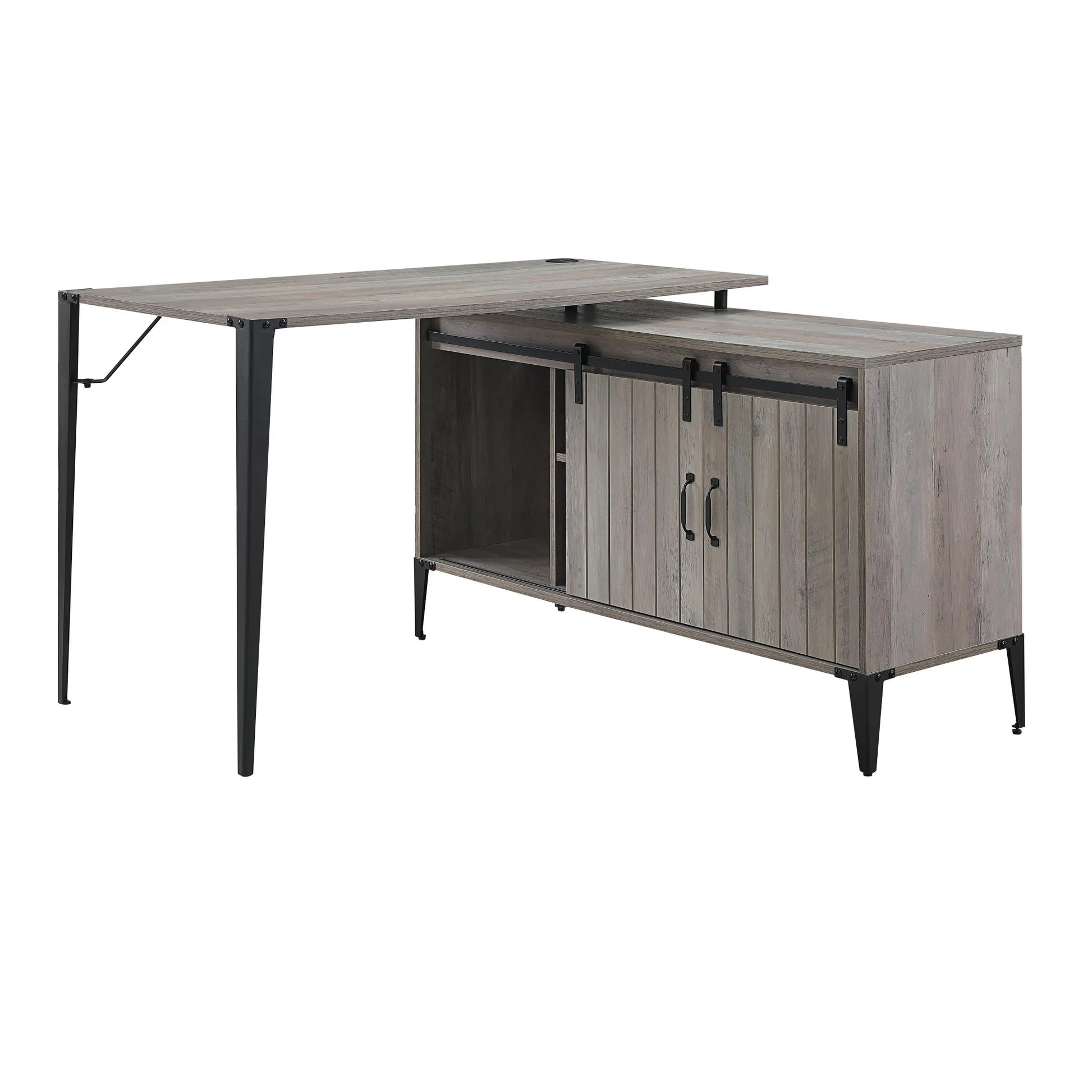 HMS 48" Gray Black L-Shaped Writing Desk with Bookshelf Drawer - Loft&Timber