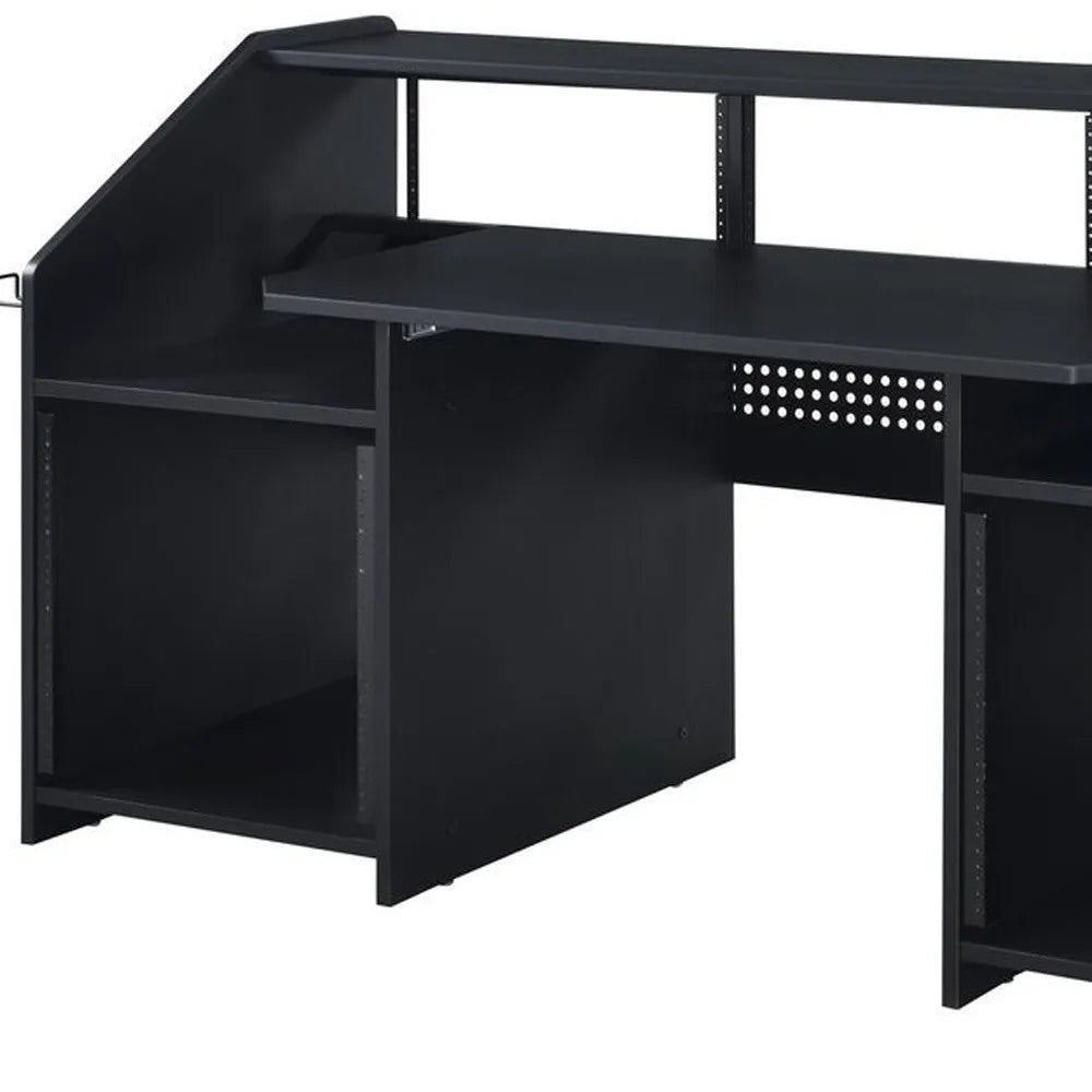 HMS 71" Black Desk Foldable Wooden Computer Table with Bookshelf - Loft&Timber