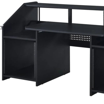 HMS 71" Black Desk Foldable Wooden Computer Table with Bookshelf - Loft&Timber