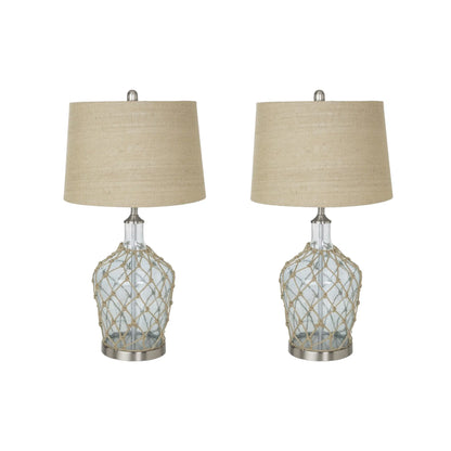 HMS Set of Two 28" Coastal Table Lamps Light Blue and Silver Glass and Metal Unique Style and Elegance - Loft&Timber