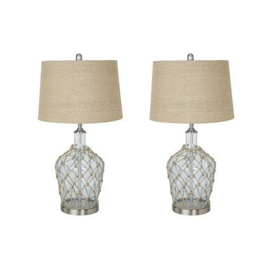 HMS Set of Two 28" Coastal Table Lamps Light Blue and Silver Glass and Metal Unique Style and Elegance - Loft&Timber