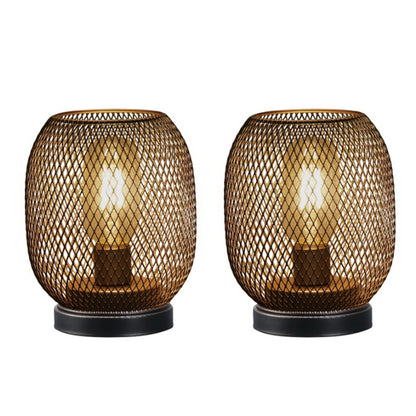 Set of Two 7" Black Metal Lantern Bedside Lamps with Black Lattice Cage Shade - Loft&Timber