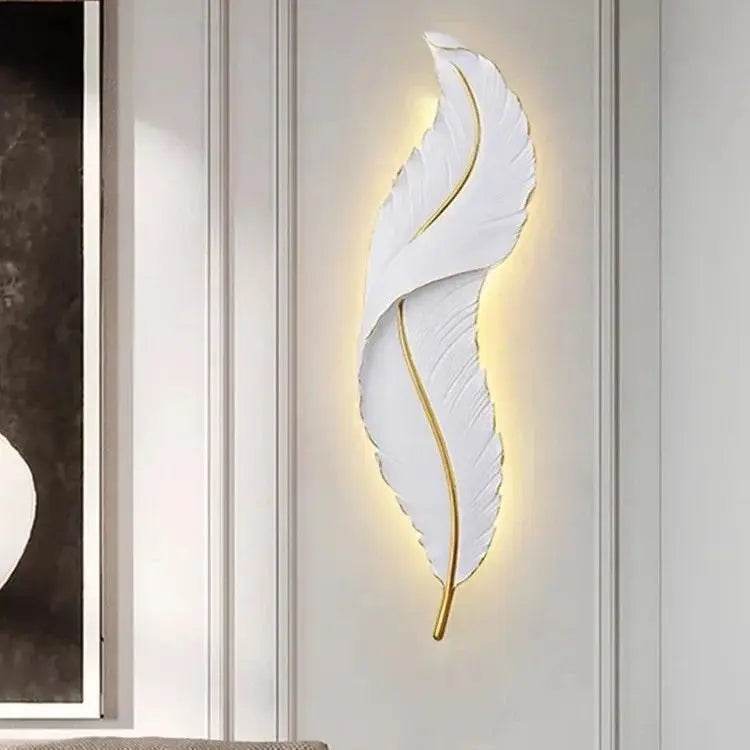 Modern Minimalist LED Luxury Feather Fine Carved Pattern Framed Hanging Channel Decoration Wall Lamps for Bedroom Walls - Loft&Timber