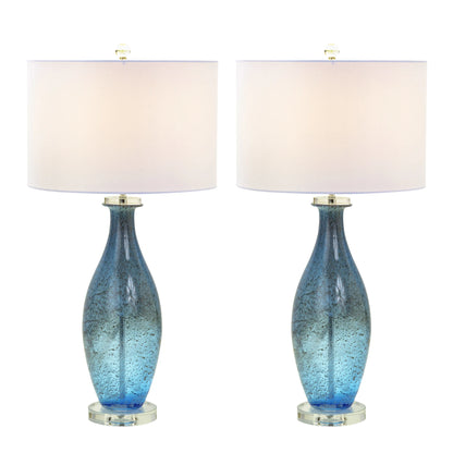 Set of Two 30" Blue Crystal and Glass Table Lamps with White Drum Shades - Loft&Timber