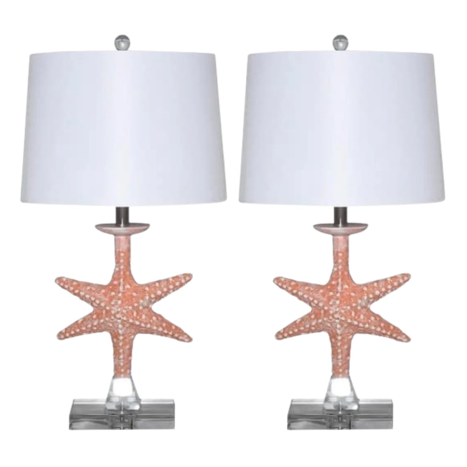 HMS European Design Set of Two 28"Starfish Table Lamps White Drum Shade 5W - Loft&Timber