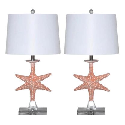 HMS European Design Set of Two 28"Starfish Table Lamps White Drum Shade 5W - Loft&Timber