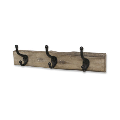 HMS 19" Rustic Brown Live Edge Wood Three Hook Wall Mount - Loft&Timber