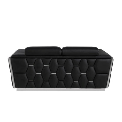 HMS 70" Black Silver Italian Leather Loveseat - Loft&Timber
