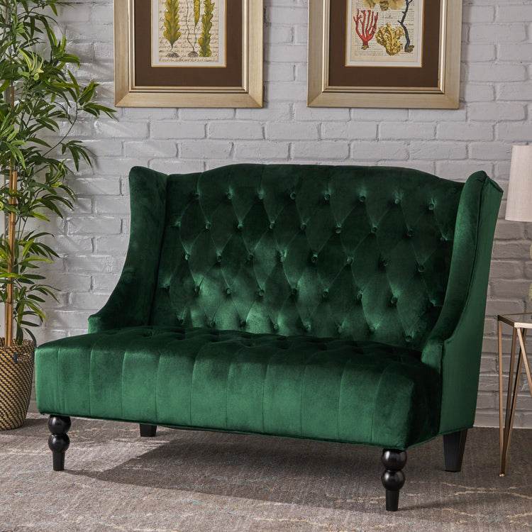 Tufted High Winged Back Velvet Loveseat - Loft&Timber