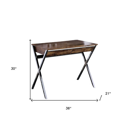 HMS 36" Solid Wood Writing Desk with Two Drawers Brown and Silver - Loft&Timber