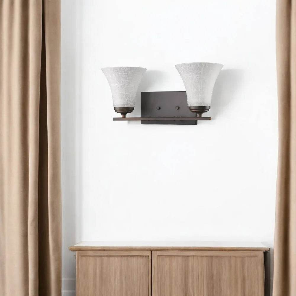 Two-Light Contemporary HMS Wall Sconce in Bronze with Tapered Crystal Glass Shade - Loft&Timber