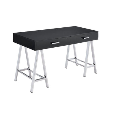 HMS 54" Black and Silvering Desk with Two Wooden Drawers - Loft&Timber