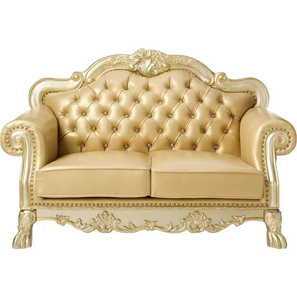 HMS 64" Bone and Gold Faux Leather Loveseat - Loft&Timber