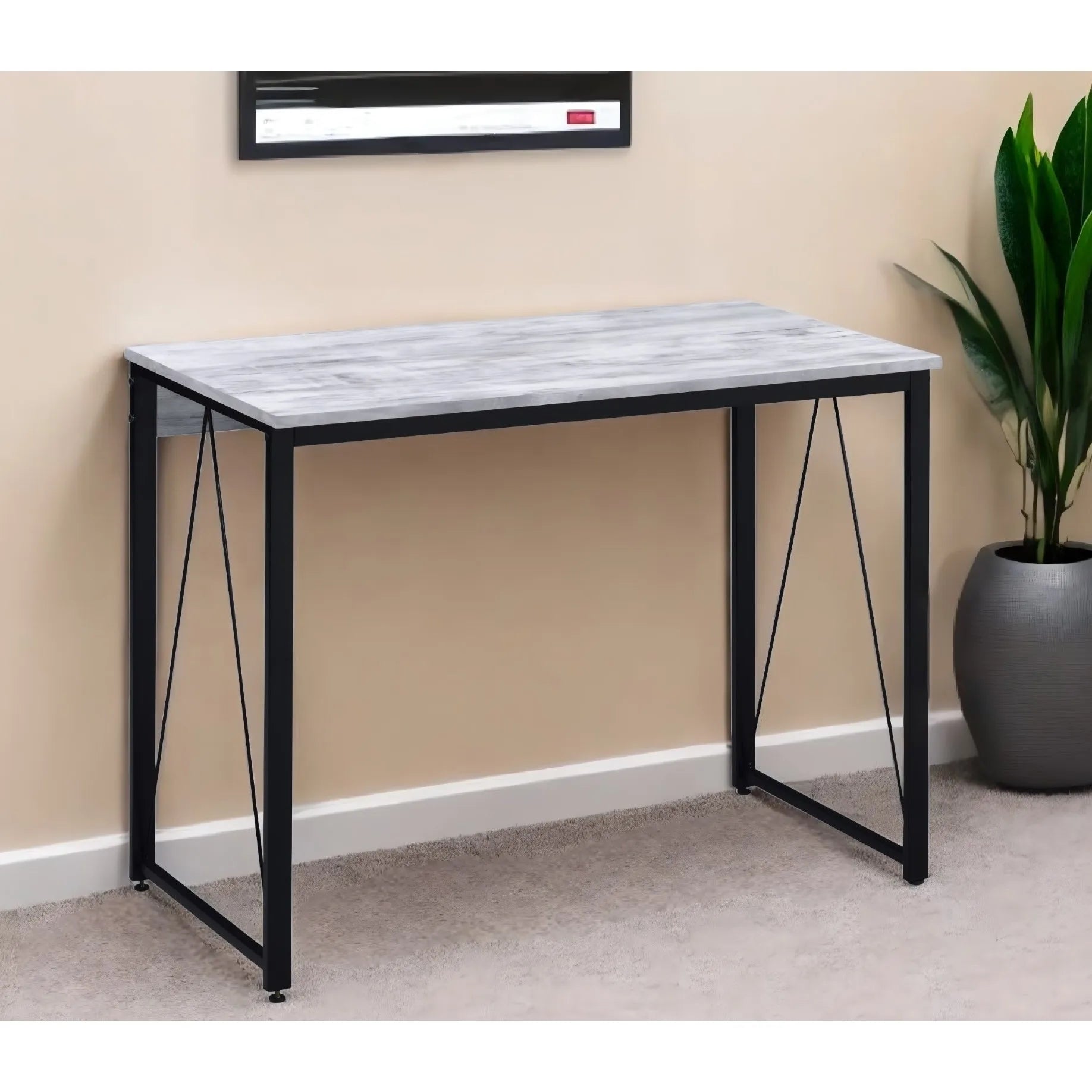 HMS 35" Antiqued White Desk with Black Leather - Loft&Timber