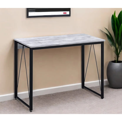 HMS 35" Antiqued White Desk with Black Leather - Loft&Timber