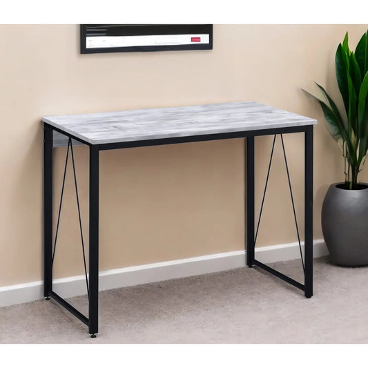 HMS 35" Antiqued White Desk with Black Leather - Loft&Timber