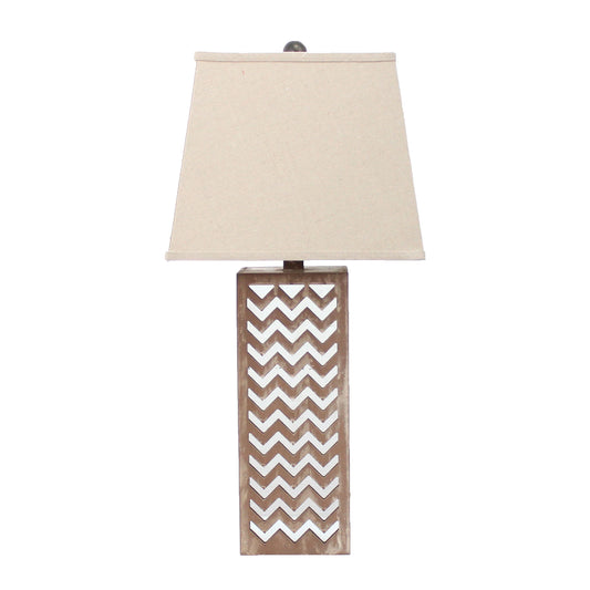 HMS 28" Distressed Natural and Silver Meta Lamp with Beige Cone Shade - Loft&Timber
