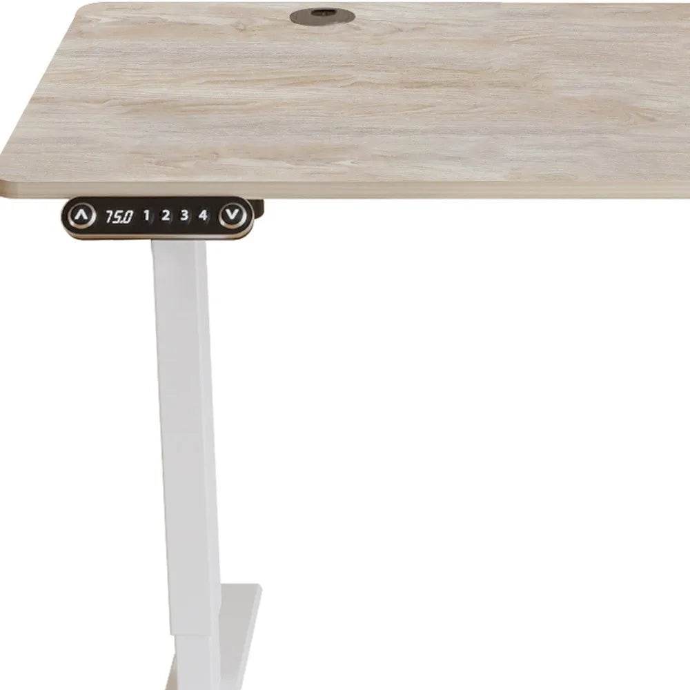 HMS Adjustable Rolling Computer Desk in Khaki and White Wood - Loft&Timber