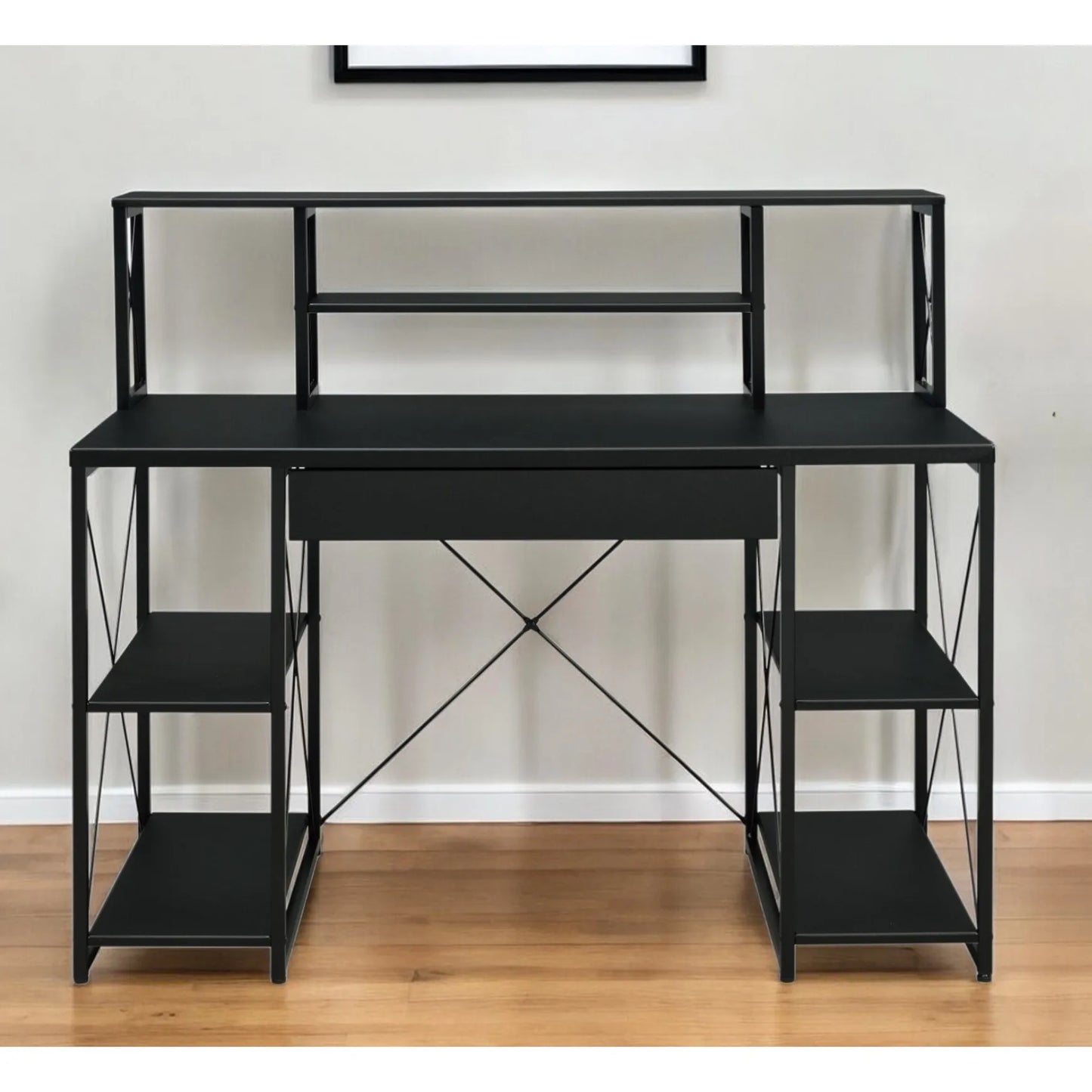 HMS 47" Black Computer Desk with Shelves - Loft&Timber
