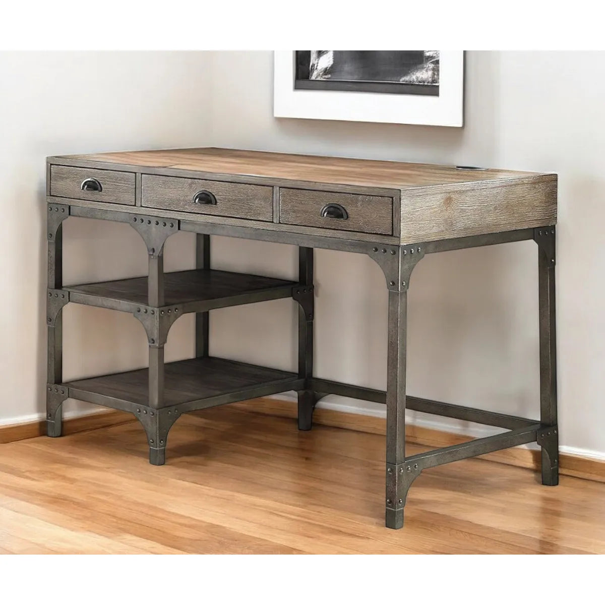 HMS 47" Solid Wood Traditional Antique Desk with Three Shelves - Loft&Timber