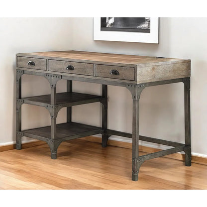 HMS 47" Solid Wood Traditional Antique Desk with Three Shelves - Loft&Timber