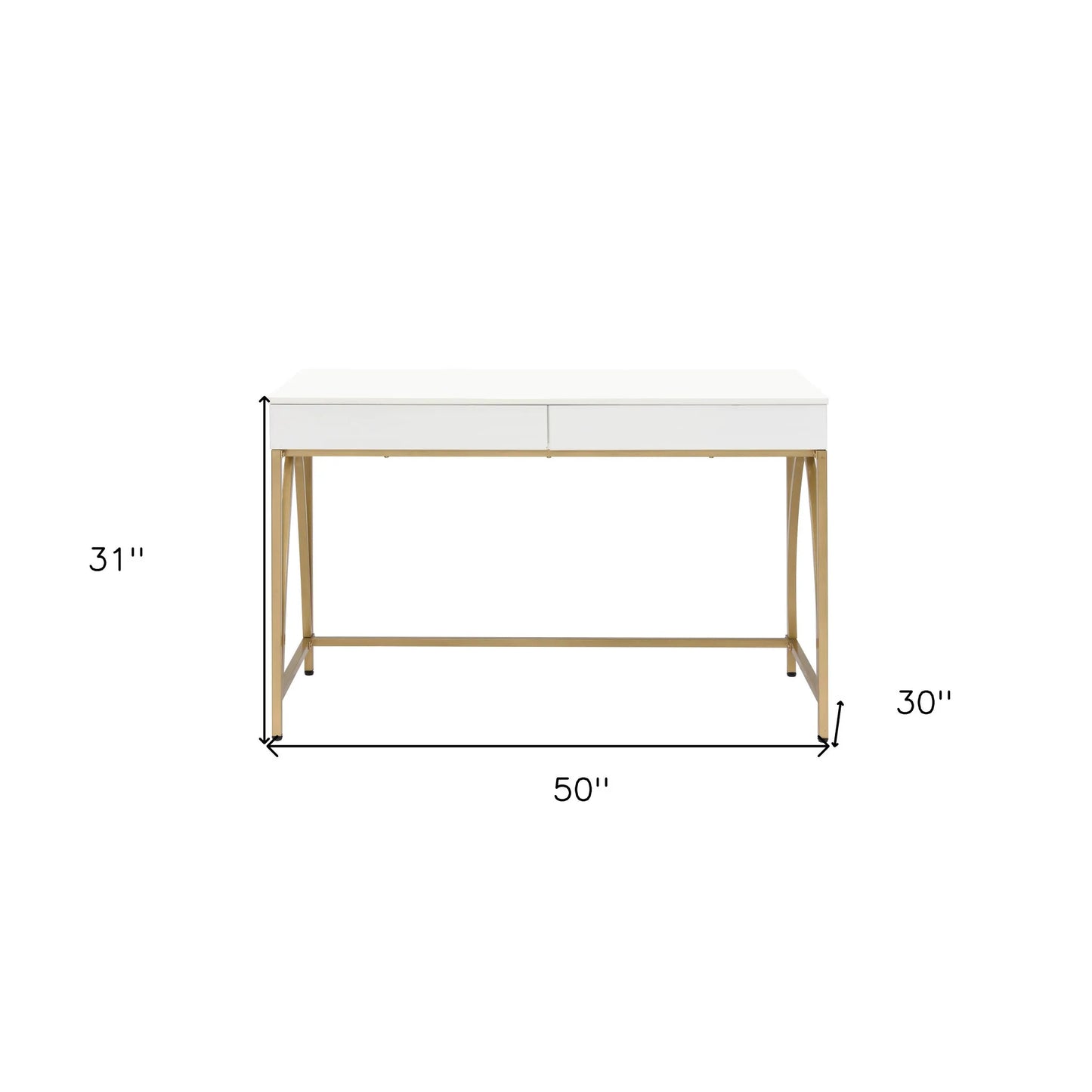 HMS 50" White and Gold Solid Wood Desk - Loft&Timber