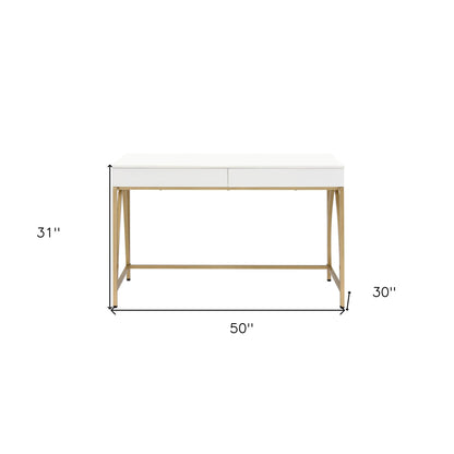 HMS 50" White and Gold Solid Wood Desk - Loft&Timber