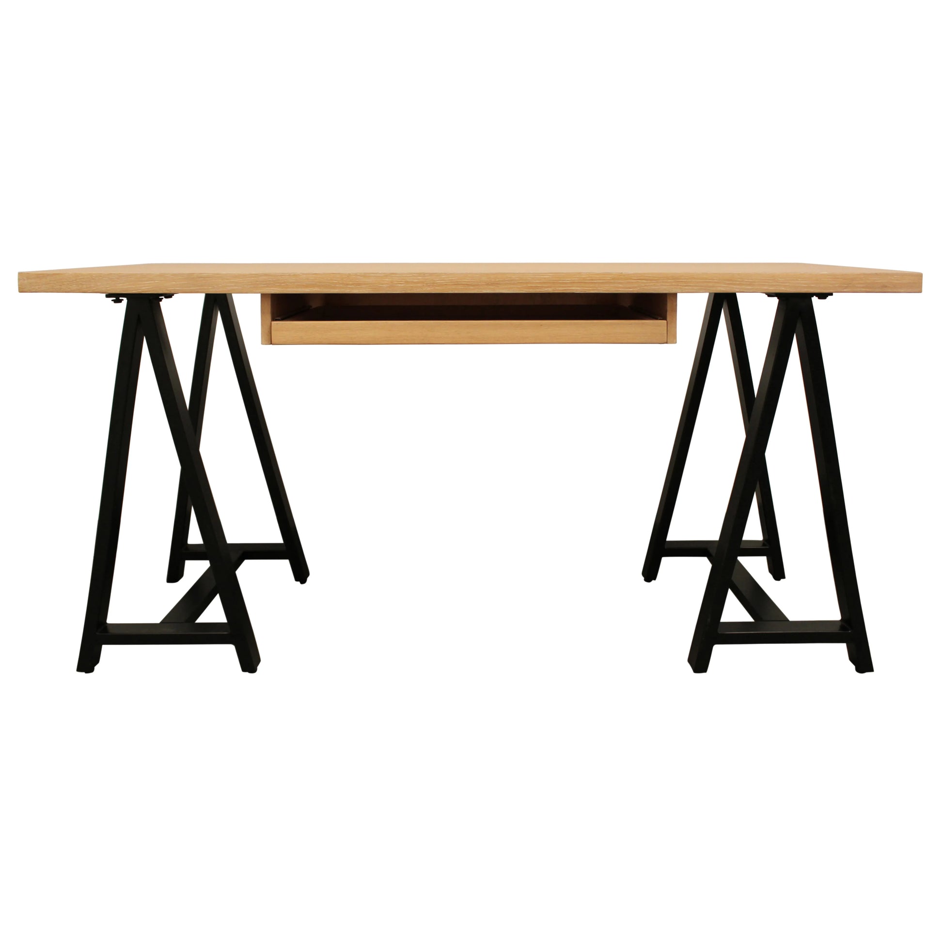 HMS 60" Executive Trestle Desk in Natural and Black Solid Wood with Metal Finish - Loft&Timber