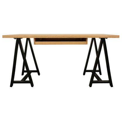 HMS 60" Executive Trestle Desk in Natural and Black Solid Wood with Metal Finish - Loft&Timber