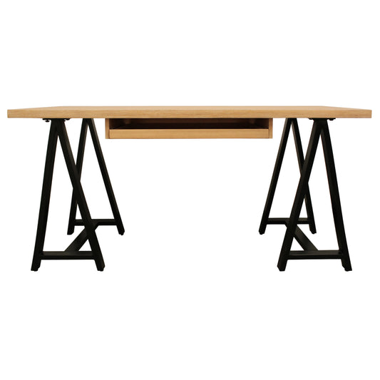 HMS 60" Executive Trestle Desk in Natural and Black Solid Wood with Metal Finish - Loft&Timber