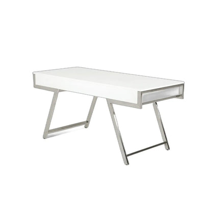 HMS 63" Modern White and Silver Melamine Desk - Loft&Timber