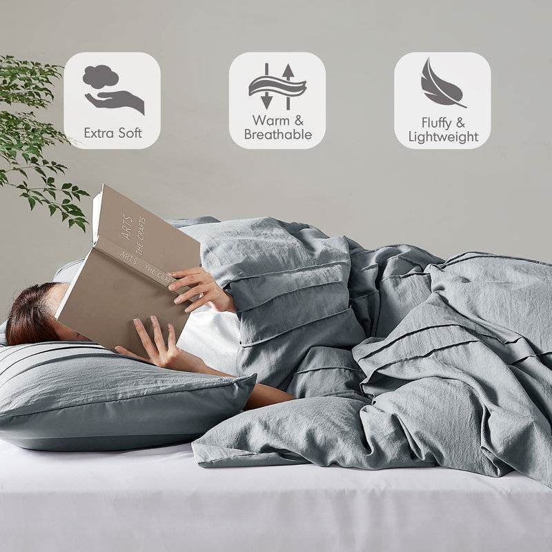 King size Pleated Pre-Washed Microfiber Comforter Set in Blue Grey - Loft&Timber