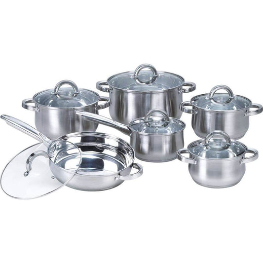 12-Piece Stainless Steel Cookware Set with Casseroles Frying Pan and Saucepan - Loft&Timber