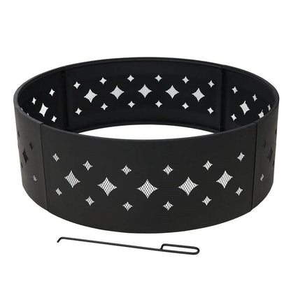Heavy Duty 36-inch Black Steel Fire Pit Ring with Diamond Pattern - Loft&Timber