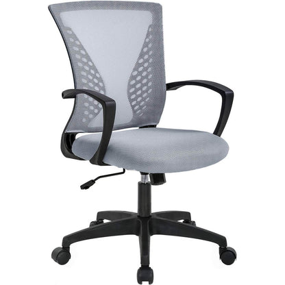 Gray Modern Mid-Back Ergonomic Mesh Office Desk Chair with Armrest on Wheels - Loft&Timber