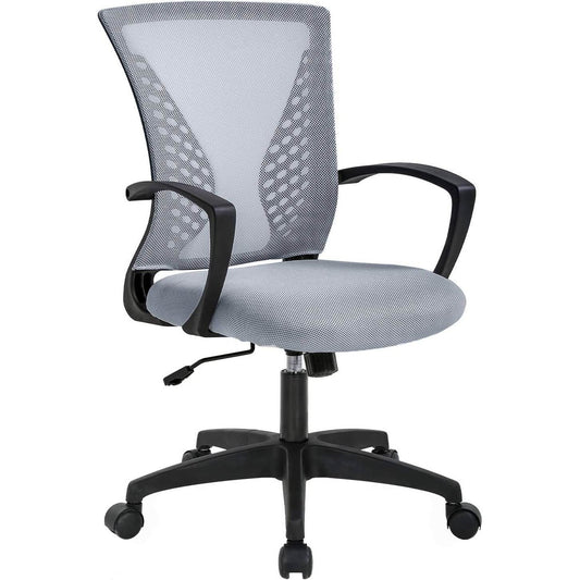 Gray Modern Mid-Back Ergonomic Mesh Office Desk Chair with Armrest on Wheels - Loft&Timber