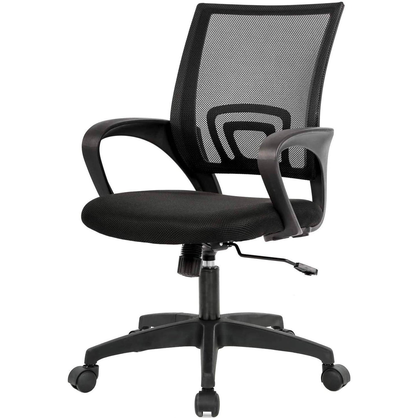 Black Modern Mid-Back Ergonomic Mesh Office Desk Chair with Armrest on Wheels - Loft&Timber