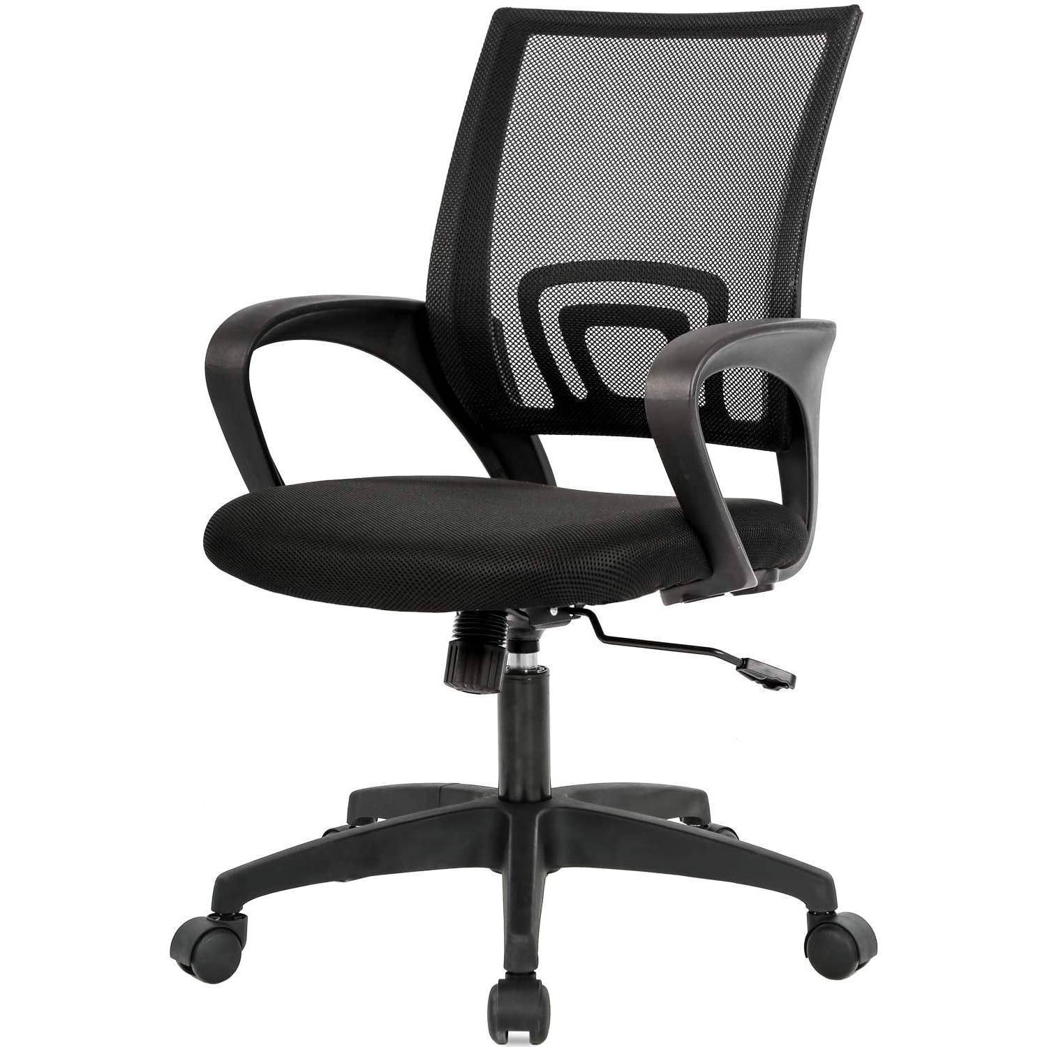 Black Modern Mid-Back Ergonomic Mesh Office Desk Chair with Armrest on Wheels - Loft&Timber