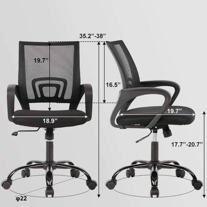 Black Modern Mid-Back Ergonomic Mesh Office Desk Chair with Armrest on Wheels - Loft&Timber