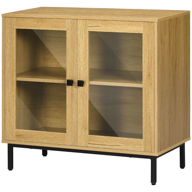 Modern Glass Door Sideboard Buffet Dining Storage Cabinet in Oak Wood Finish - Loft&Timber