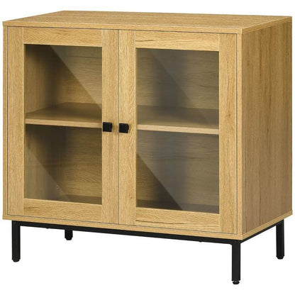 Modern Glass Door Sideboard Buffet Dining Storage Cabinet in Oak Wood Finish - Loft&Timber
