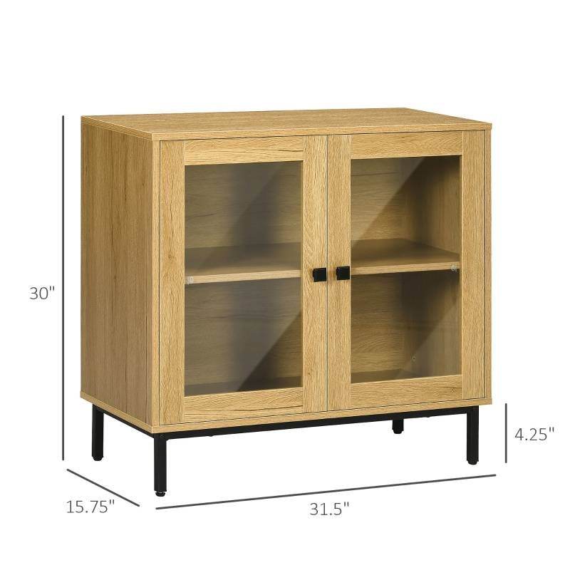 Modern Glass Door Sideboard Buffet Dining Storage Cabinet in Oak Wood Finish - Loft&Timber